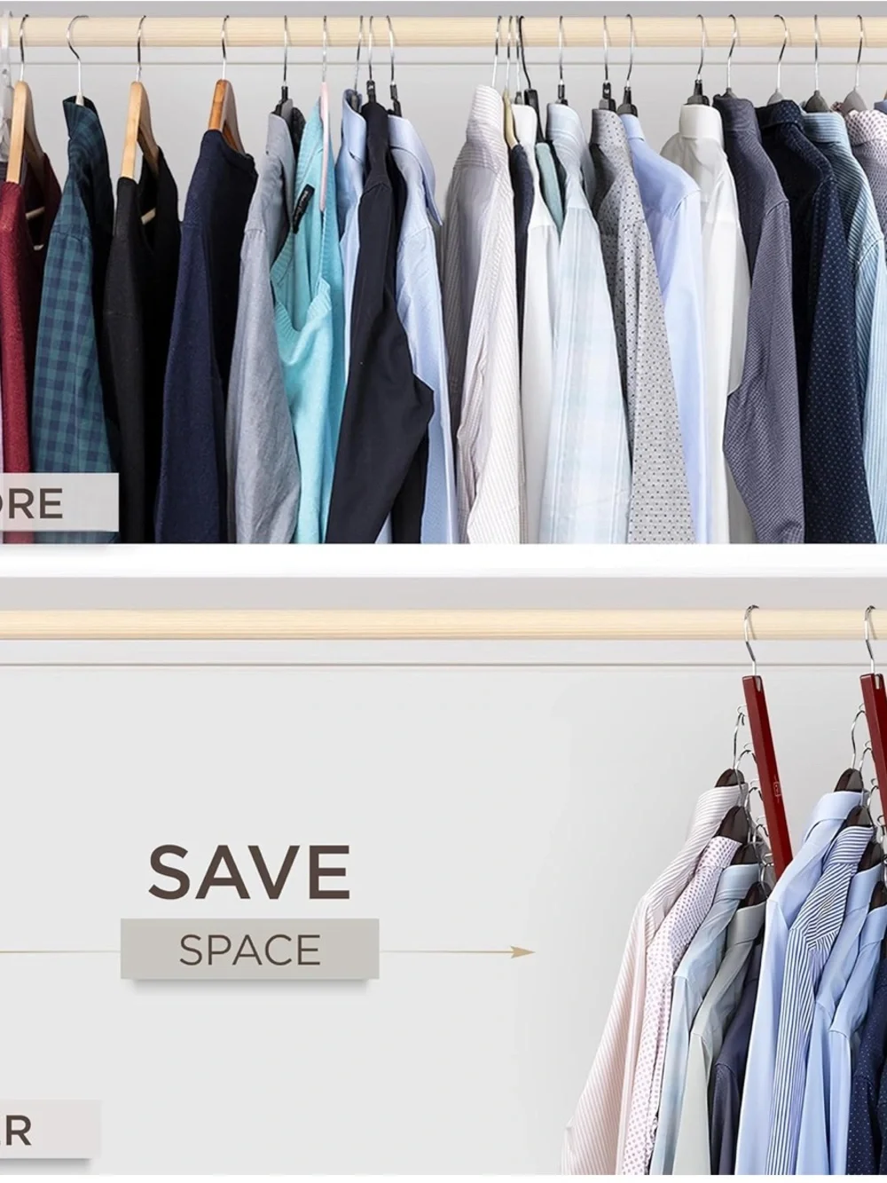 (Set of 2) Space-Saving Cascading Hanger Clothes Tiered Organizer Closets Wooden